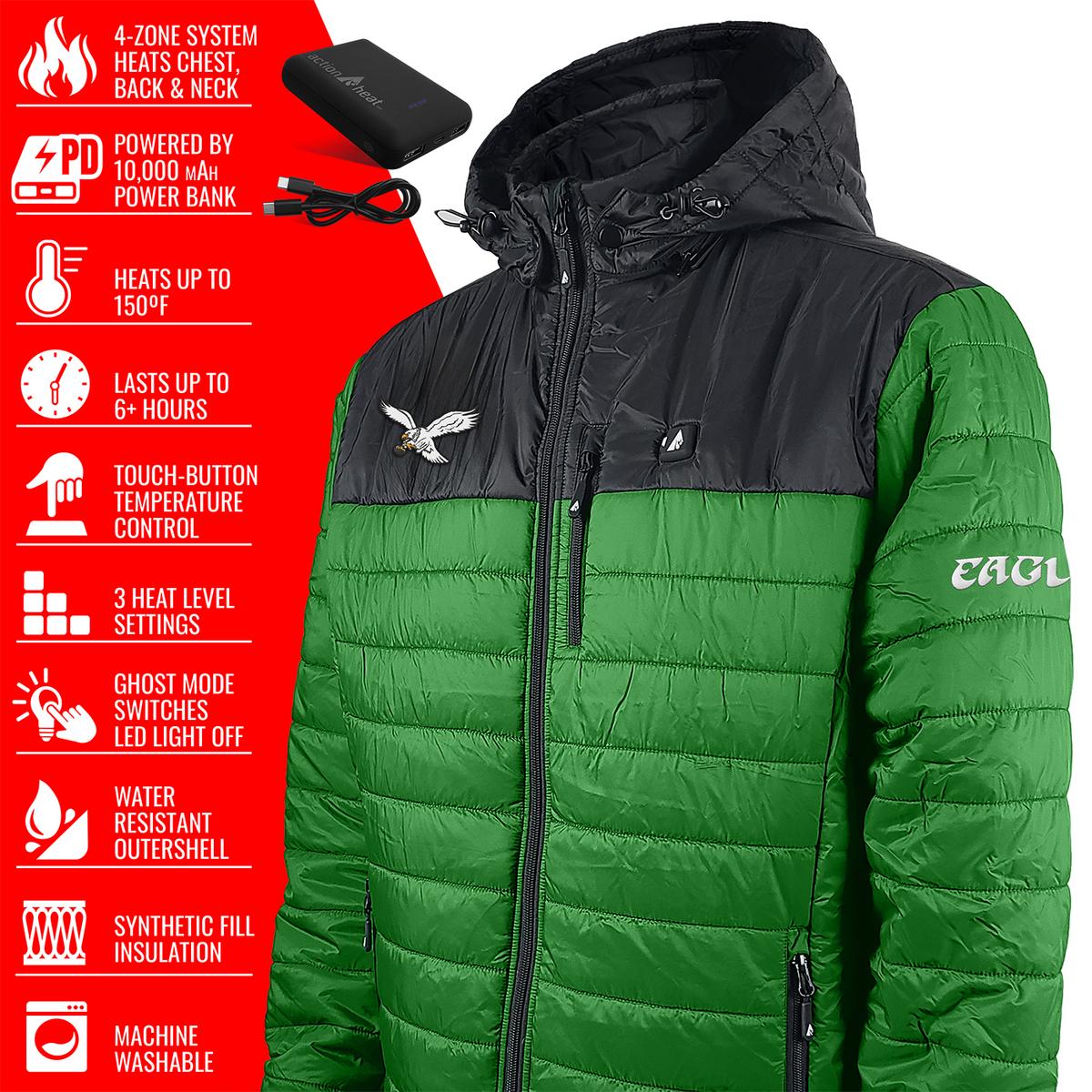 ActionHeat Philadelphia Eagles 5V Men's Colorblock Puffer Battery Heated Jacket