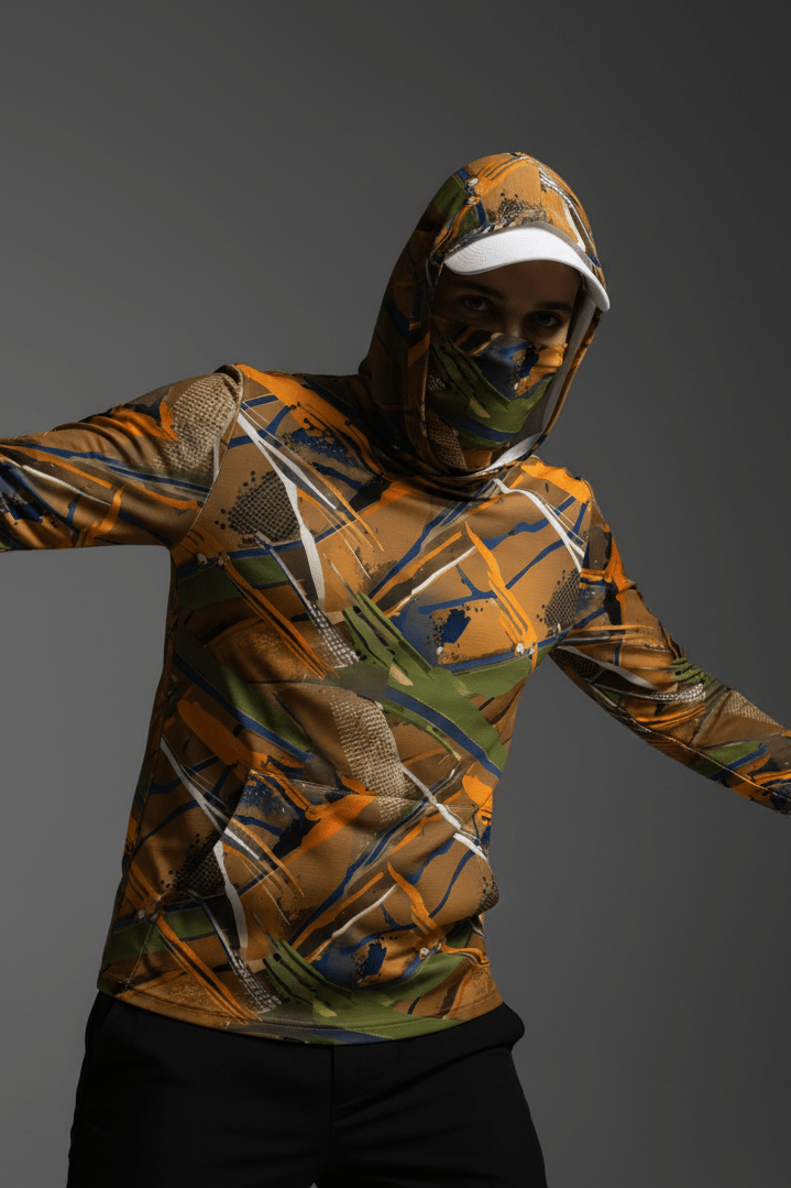 Tactical Canvas Unisex Hoodie With Sun-Protective Face Covering Pullover