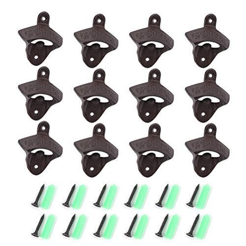 Tebery 12 Pack Cast Iron Wall Mounted Bottle Opener with Screws for Beer Cap Coke Bottle