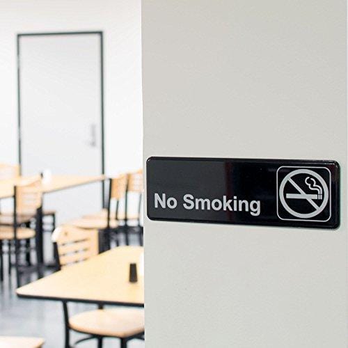 No Smoking Sign - Black and White, 9 x 3-inches No Smoking Sign for Door/Wall, Restaurant Compliance Signs by Tezzorio