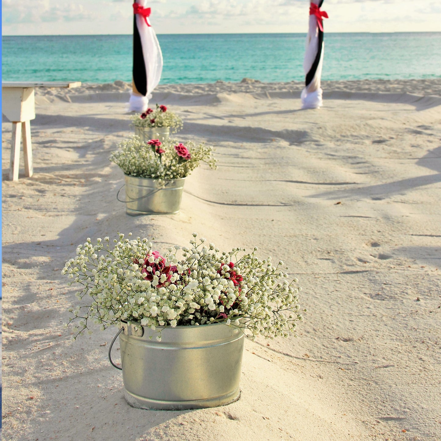 Tin Pail & Baby's Breath Flower Aisle Markers