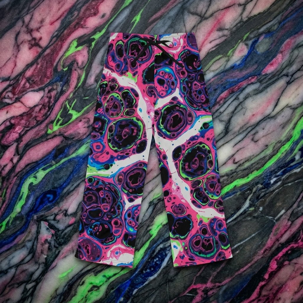Trippy Marble Swirl Pajama Pants — Maximalist Lounge Pants | Neon Purple, Pink & Acid Green Abstract Print Sleepwear