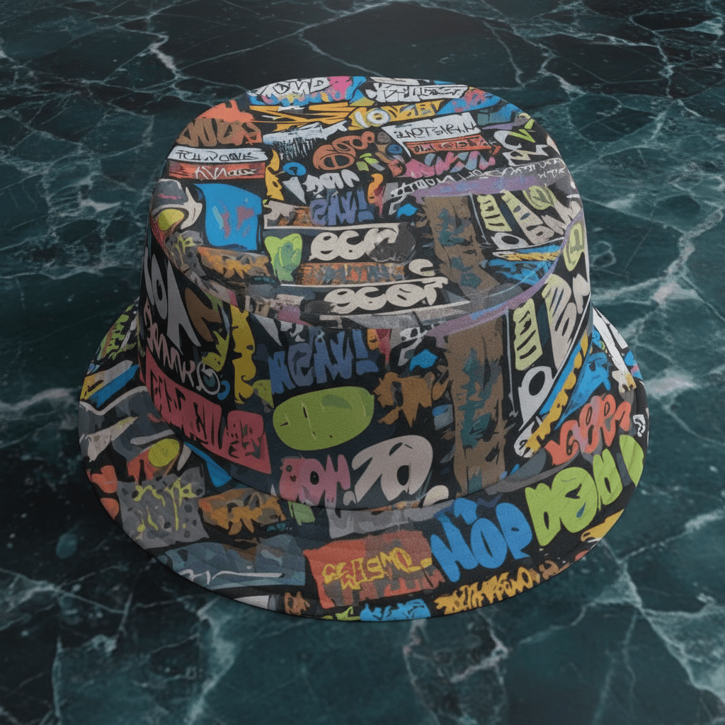 Trippy Tags Graffiti AOP Bucket Hat — Festival & Rave Headwear