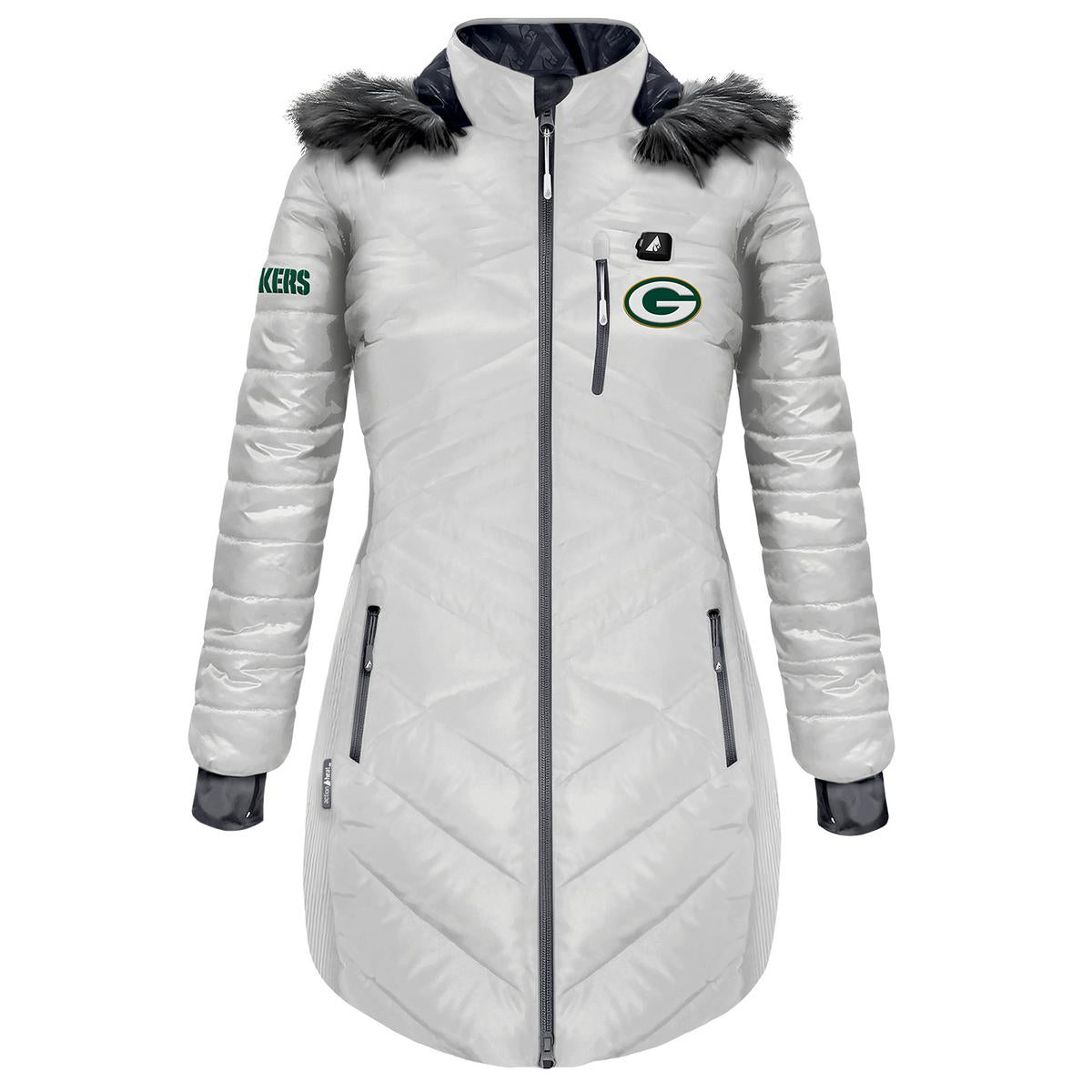 ActionHeat Green Bay Packers 5V Women's Long Puffer Battery Heated Jacket