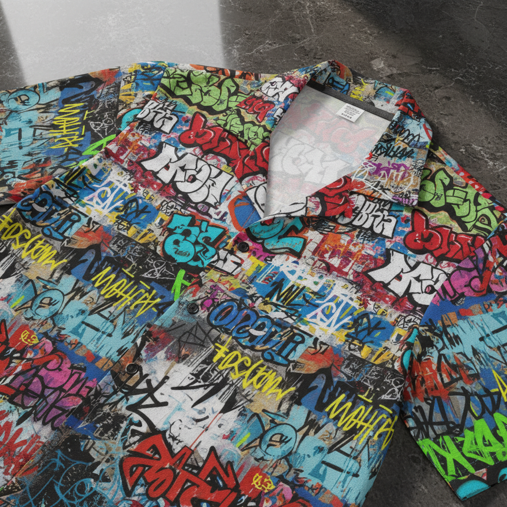 Urban Cipher Graffiti All-Over Print Hawaiian Camp Shirt | Men's Streetwear Art Tee