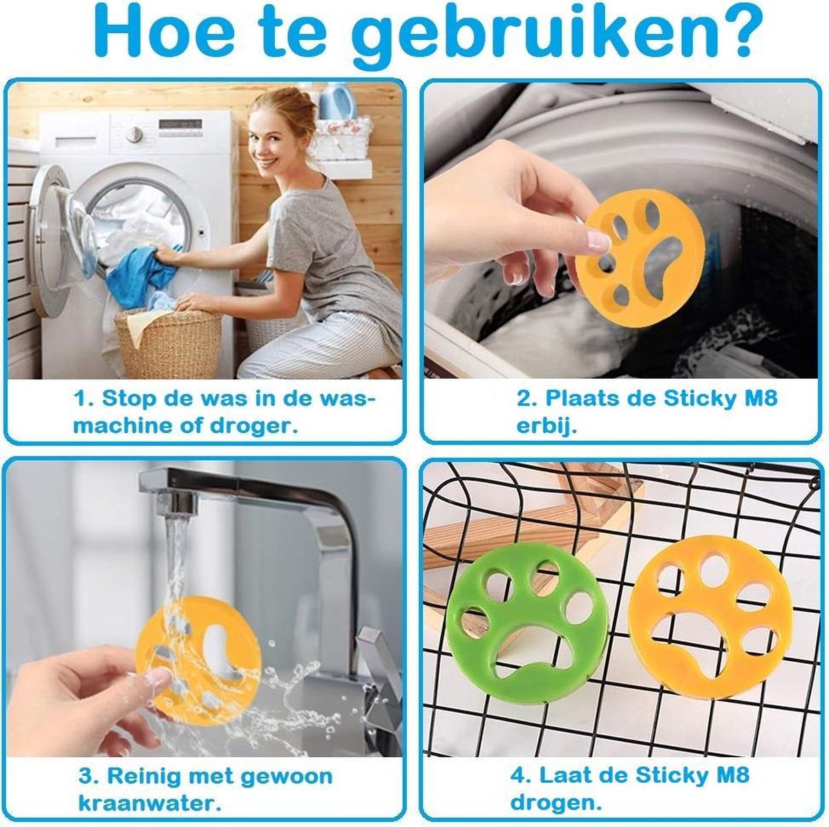 Sticky M8 | Haarverwijderaar voor huisdieren | Haarvanger voor wasmachine en droger | Haarverwijderaar voor honden en katten | Reinigingsbal huisdierharen en pluizen | Ontharing voor hondenhaar kattenhaar en andere huisdieren | 2 Stuks
