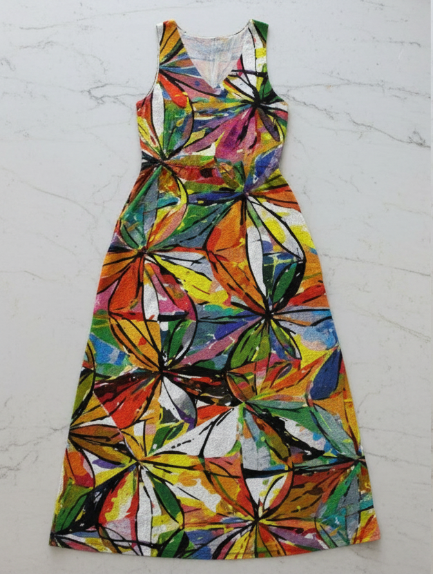 Vibrant Prism x High Waistline Sleeveless Maxi Dress,