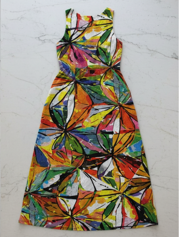Vibrant Prism x High Waistline Sleeveless Maxi Dress,