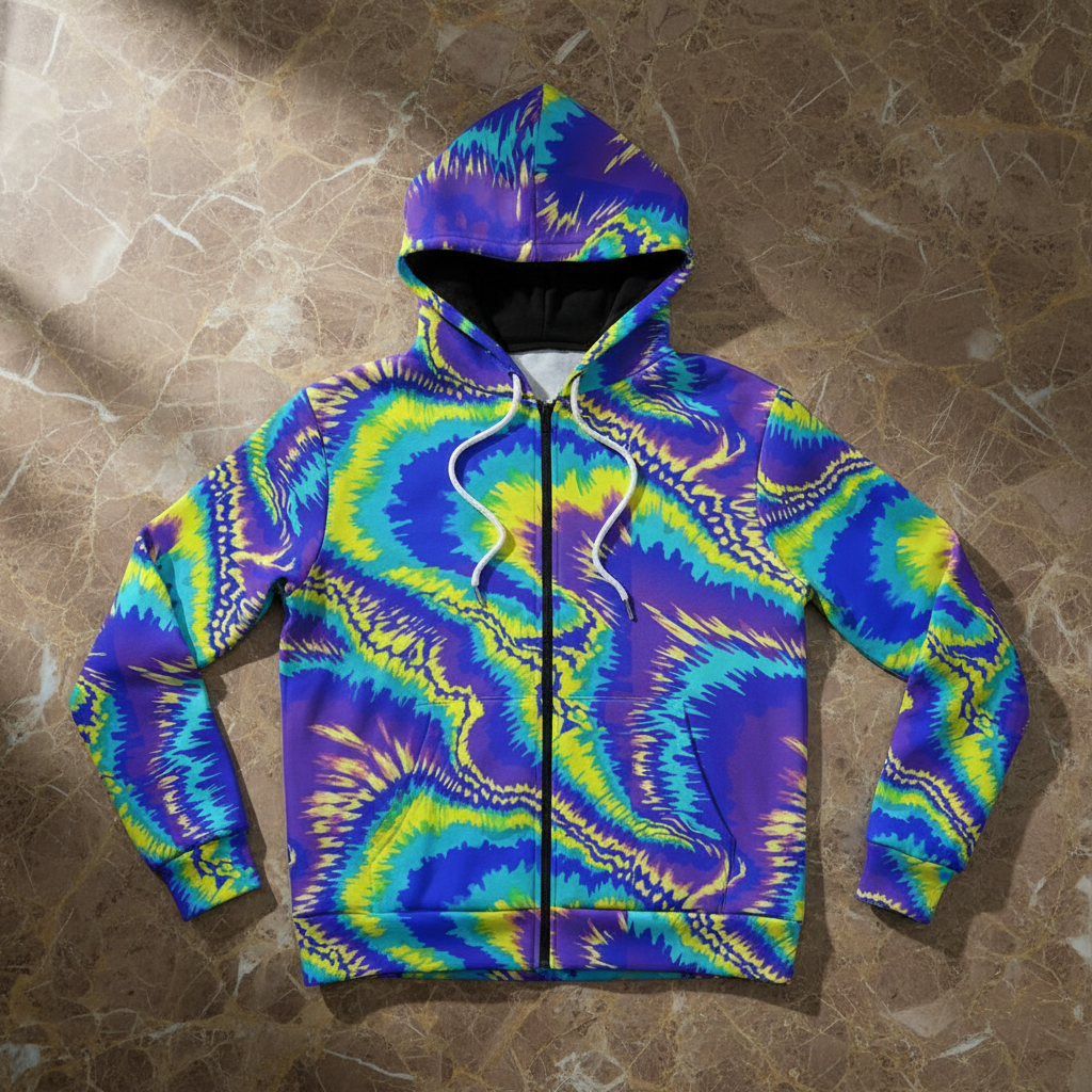 Vibrant Psychedelic Swirl Winter Jacket - Fur-Lined 320 GSM Ultra-Warm Streetwear Hoodie