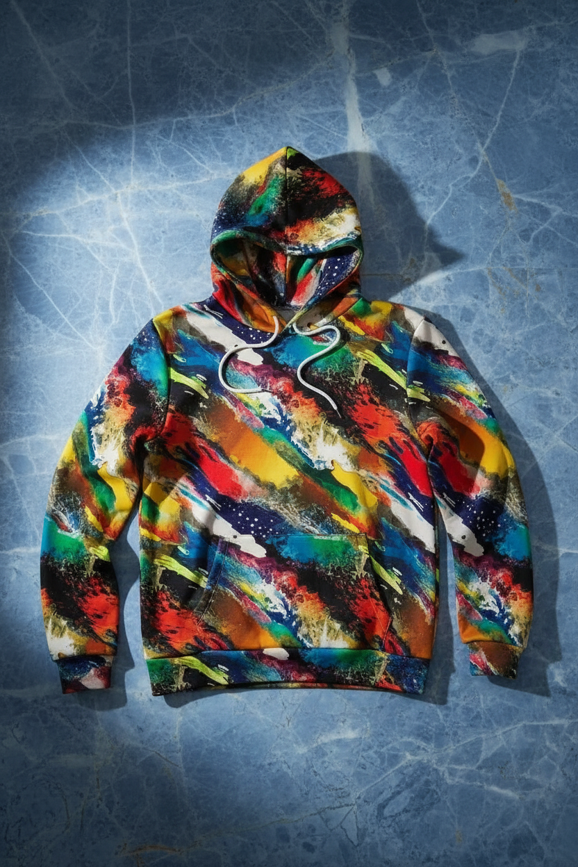 Vibrant Water Splash Hoodie – Psychedelic Fluid Art Pullover