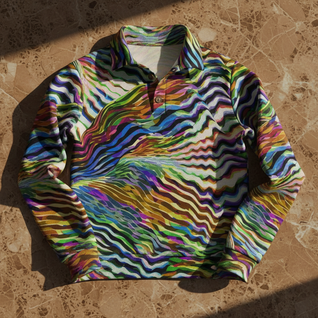 Vibrant Wave Art Maximalist Pullover - Abstract Geometric Sweatshirt for Artistic Expression