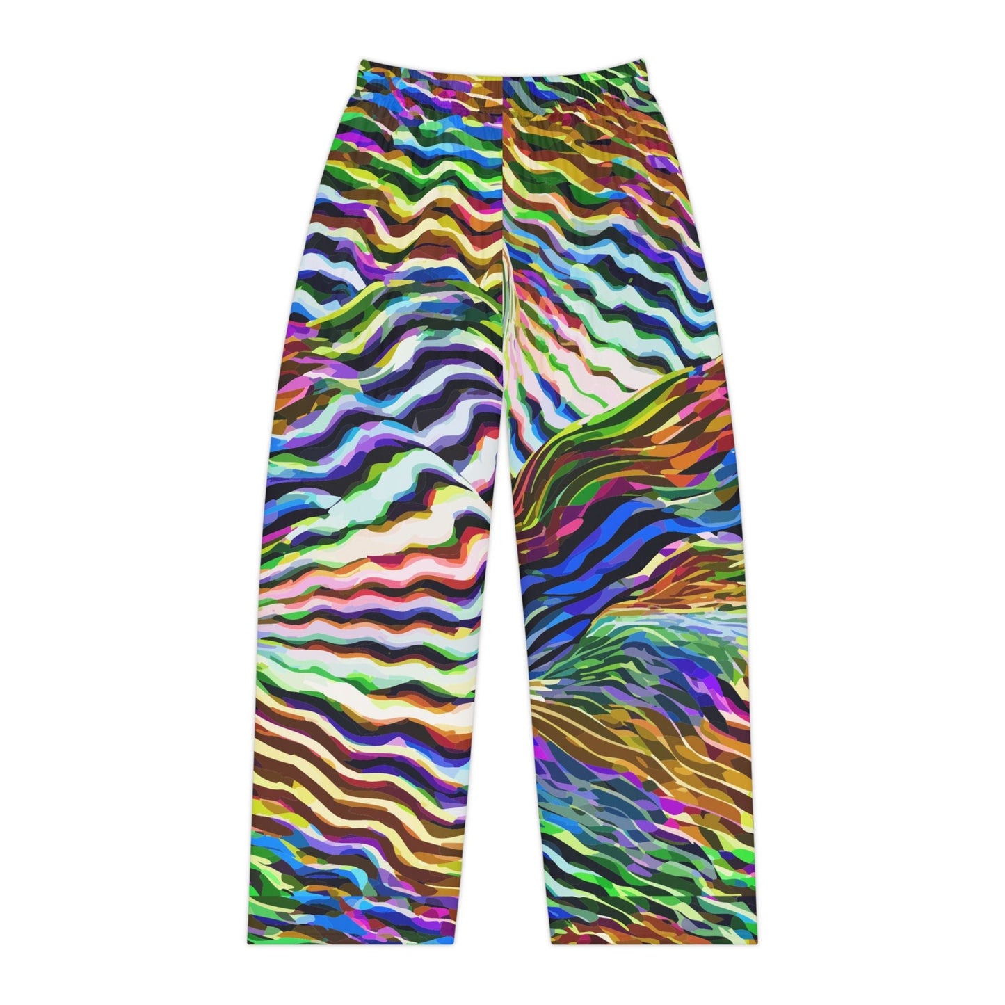 Wavy Stripe Pajama Pants for Vibrant Sleepwear Collectors — Jewel-Tone AOP Brushed Polyester, Elastic Waist Cozy Lounge, Women's Assembled in USA