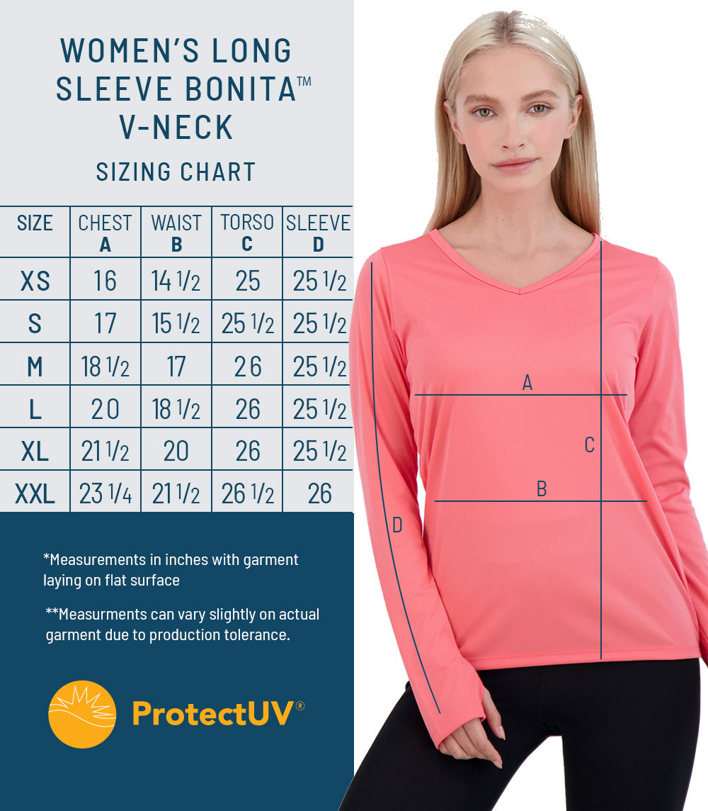 Bonita Ladies Long Sleeve V Neck ProtectUV® Sun Protective Shirt