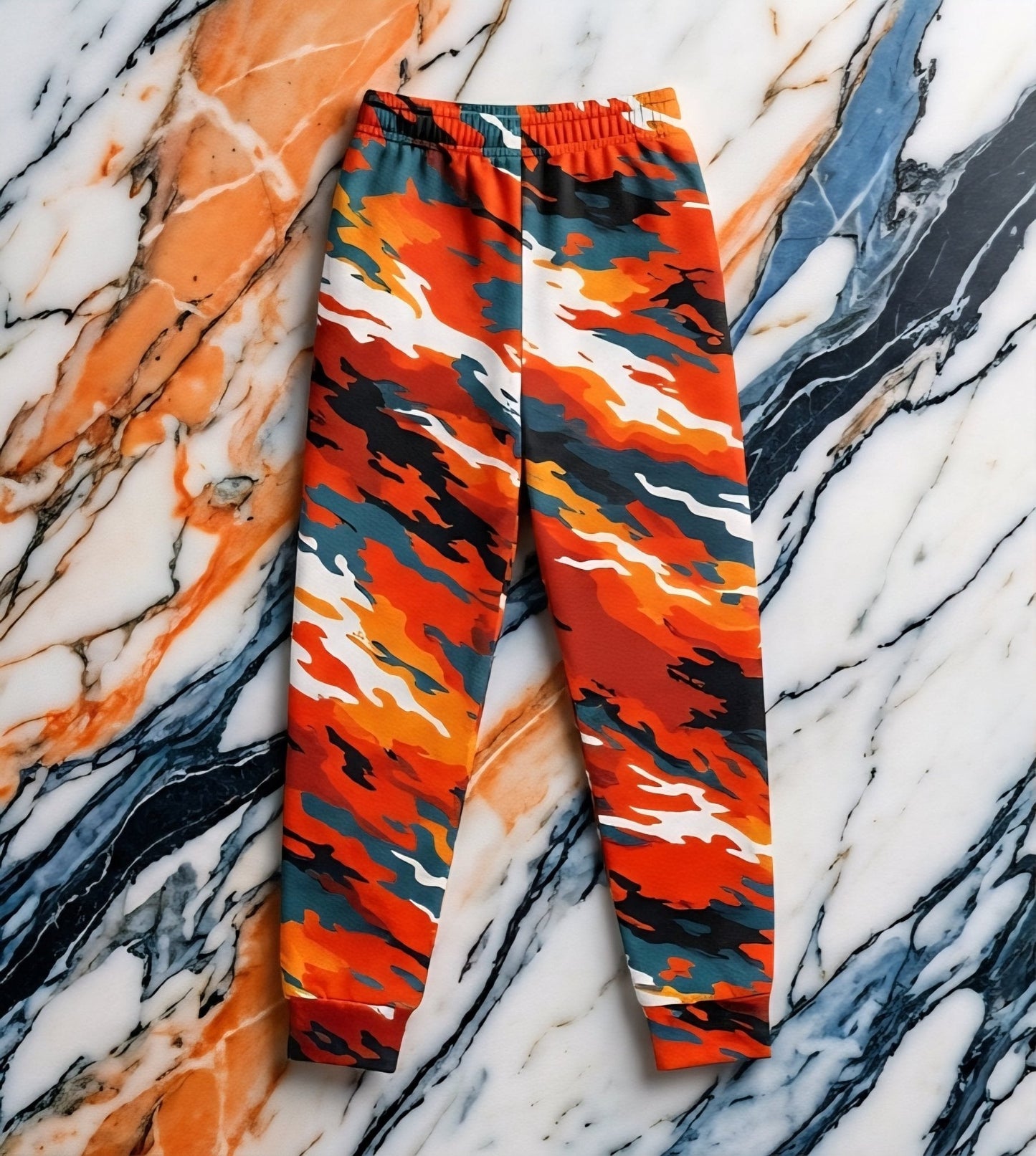 Youth Camo Joggers — Bold Orange All-Over Print Sweatpants for Kids