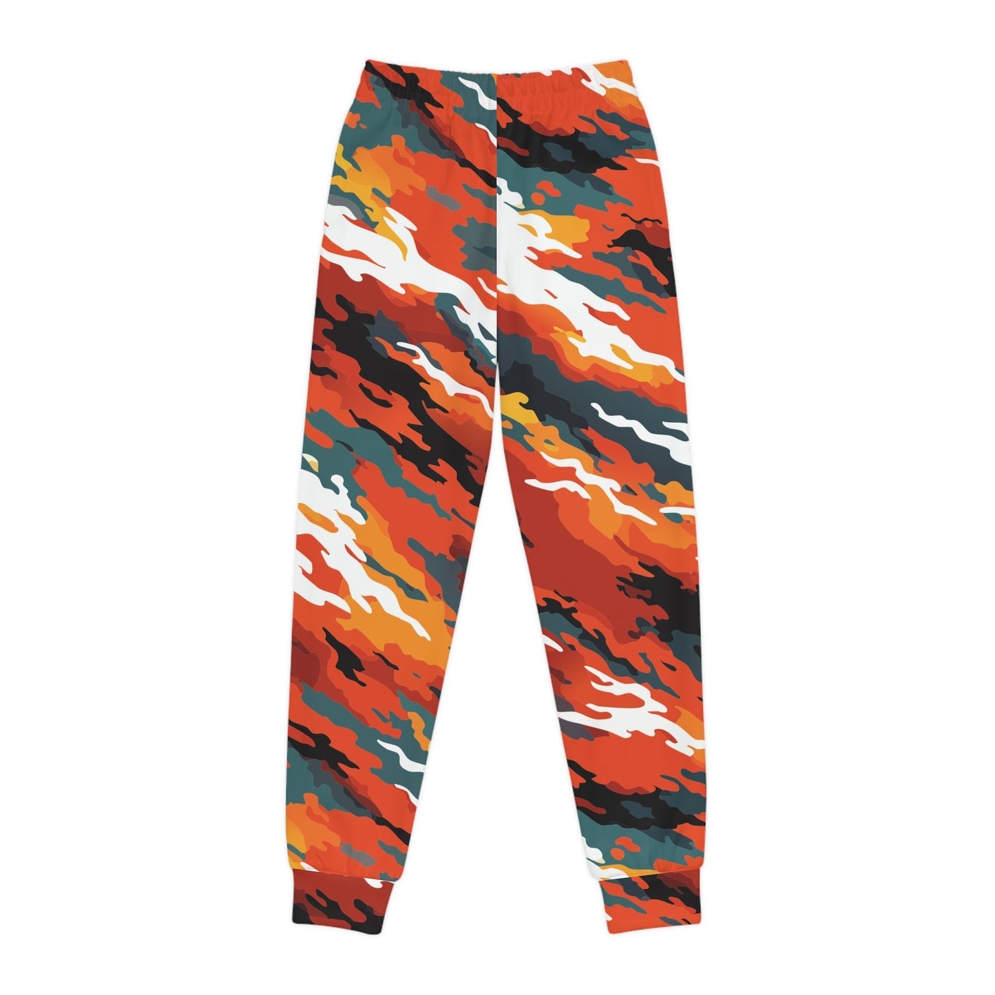 Youth Camo Joggers — Bold Orange All-Over Print Sweatpants for Kids