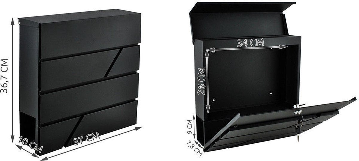 Malatec brievenbus – brievenbus met krantenrol – wandbrievenbus - antraciet